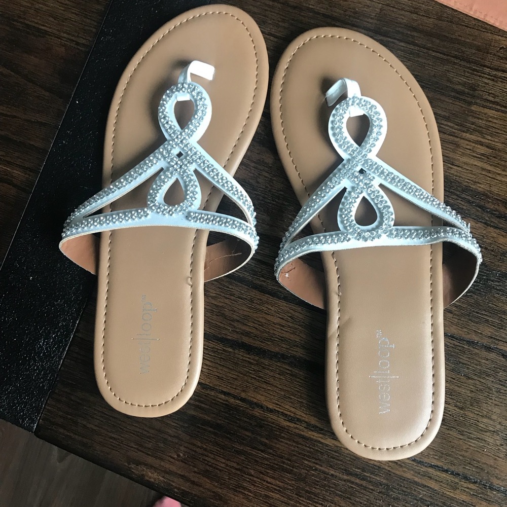 White rhinestone flip flops